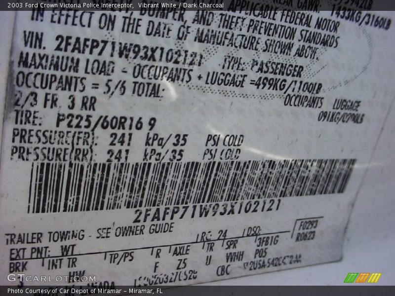 Vibrant White / Dark Charcoal 2003 Ford Crown Victoria Police Interceptor
