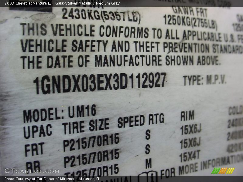 Galaxy Silver Metallic / Medium Gray 2003 Chevrolet Venture LS