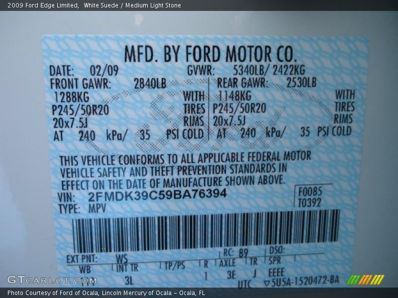 White Suede / Medium Light Stone 2009 Ford Edge Limited