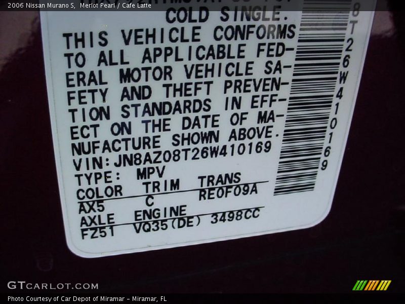 Merlot Pearl / Cafe Latte 2006 Nissan Murano S