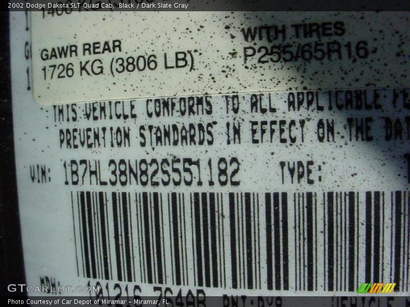 Black / Dark Slate Gray 2002 Dodge Dakota SLT Quad Cab