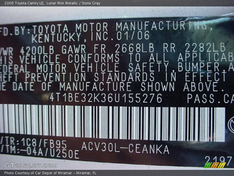 Lunar Mist Metallic / Stone Gray 2006 Toyota Camry LE