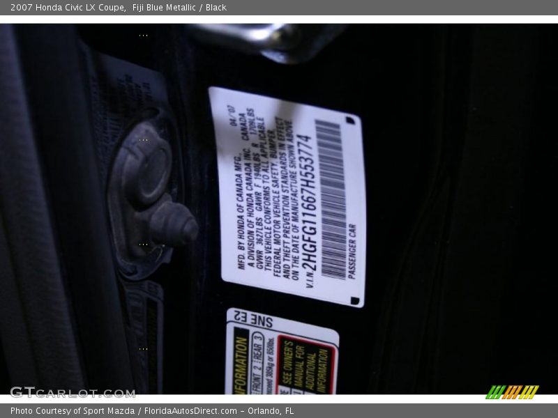 Fiji Blue Metallic / Black 2007 Honda Civic LX Coupe