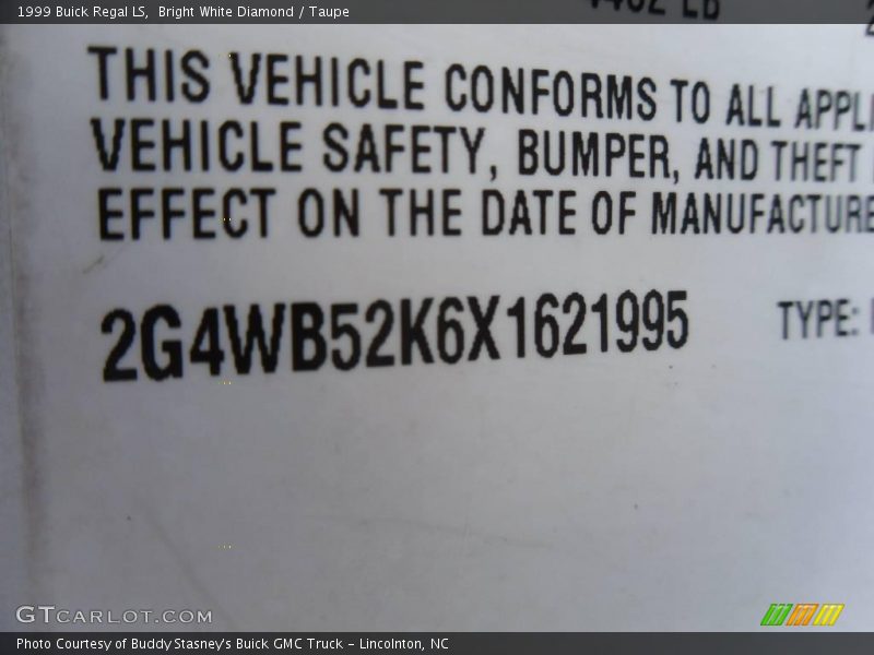 Bright White Diamond / Taupe 1999 Buick Regal LS