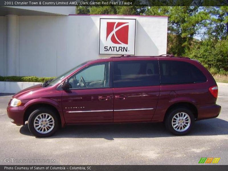 Dark Garnet Red Pearl / Taupe 2001 Chrysler Town & Country Limited AWD