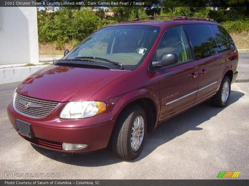 Dark Garnet Red Pearl / Taupe 2001 Chrysler Town & Country Limited AWD