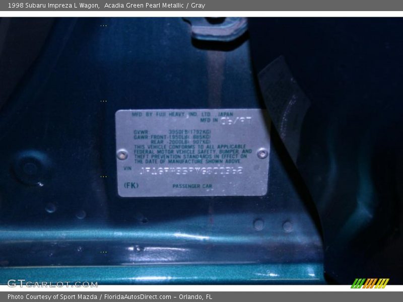 Acadia Green Pearl Metallic / Gray 1998 Subaru Impreza L Wagon