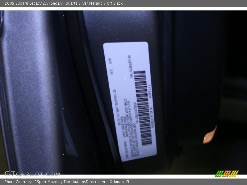 Quartz Silver Metallic / Off Black 2009 Subaru Legacy 2.5i Sedan
