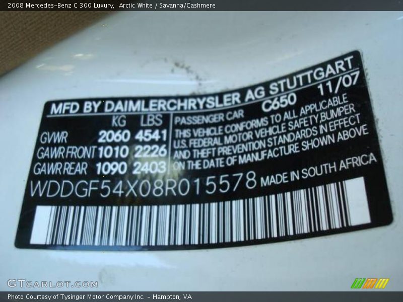 Arctic White / Savanna/Cashmere 2008 Mercedes-Benz C 300 Luxury