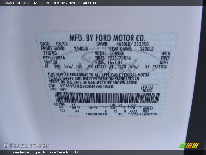 Oxford White / Medium/Dark Flint 2006 Ford Escape Hybrid