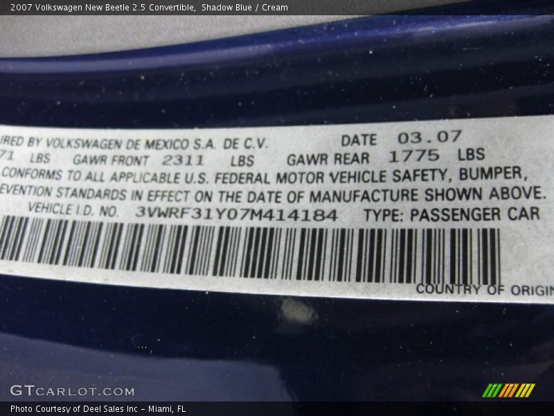 Shadow Blue / Cream 2007 Volkswagen New Beetle 2.5 Convertible