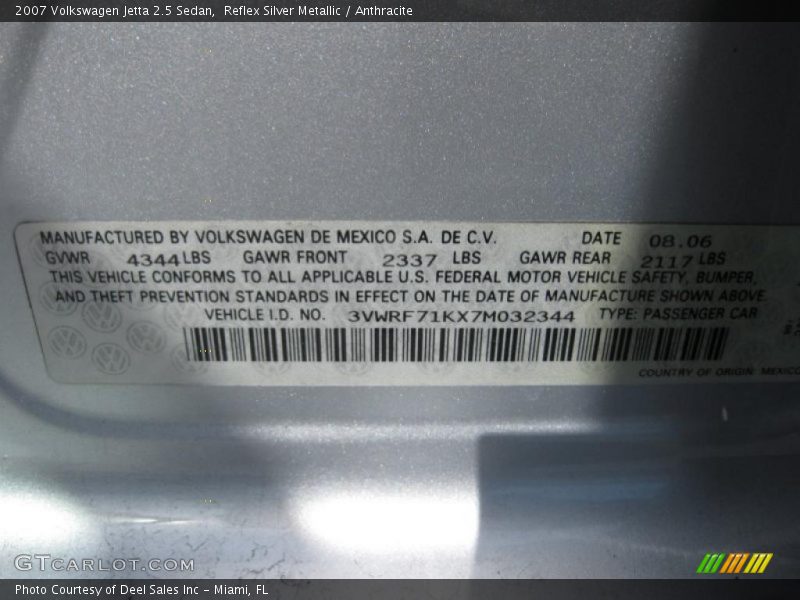Reflex Silver Metallic / Anthracite 2007 Volkswagen Jetta 2.5 Sedan