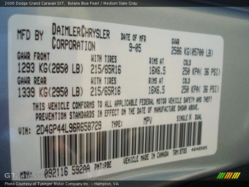 Butane Blue Pearl / Medium Slate Gray 2006 Dodge Grand Caravan SXT