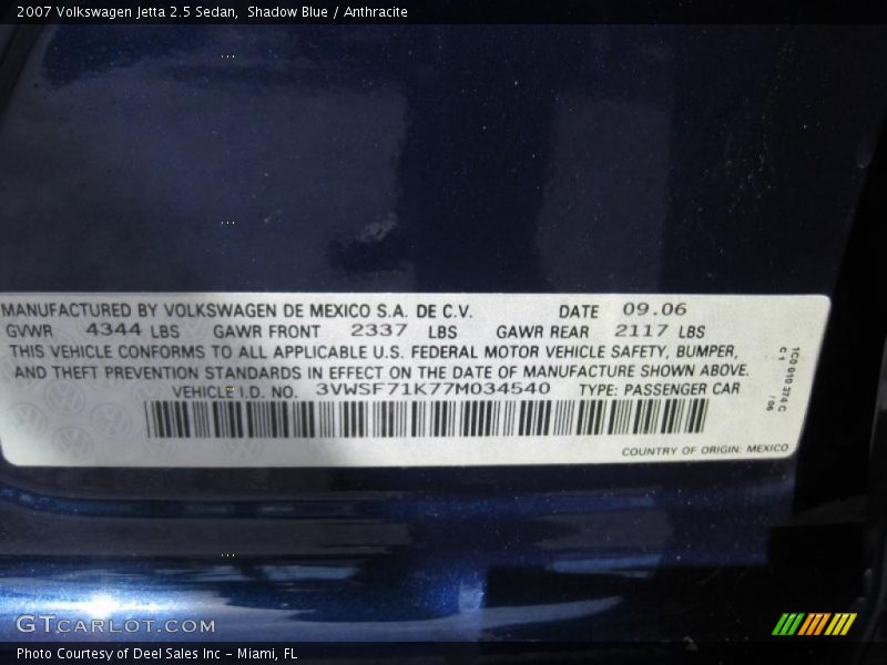 Shadow Blue / Anthracite 2007 Volkswagen Jetta 2.5 Sedan