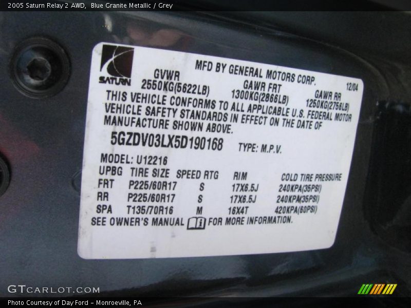 Blue Granite Metallic / Grey 2005 Saturn Relay 2 AWD