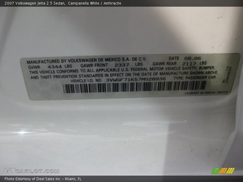 Campanella White / Anthracite 2007 Volkswagen Jetta 2.5 Sedan