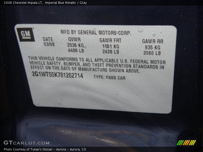 Imperial Blue Metallic / Gray 2008 Chevrolet Impala LT