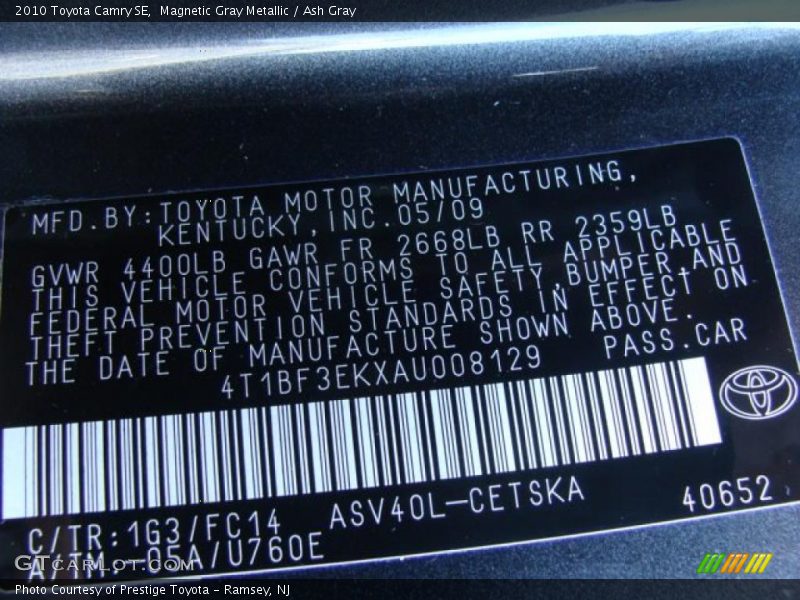 Magnetic Gray Metallic / Ash Gray 2010 Toyota Camry SE