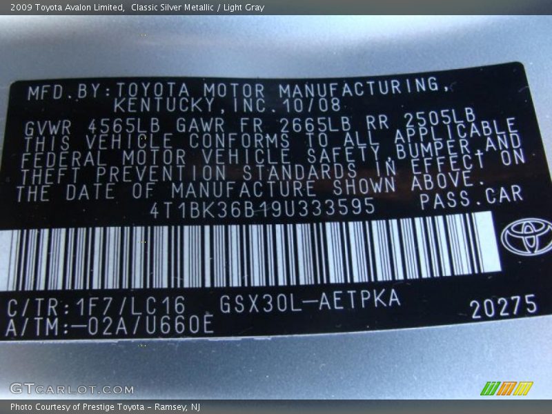 Classic Silver Metallic / Light Gray 2009 Toyota Avalon Limited