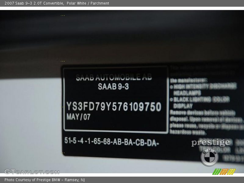 Polar White / Parchment 2007 Saab 9-3 2.0T Convertible
