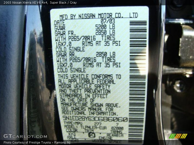 Super Black / Gray 2003 Nissan Xterra XE V6 4x4