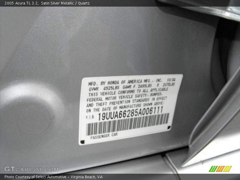 Satin Silver Metallic / Quartz 2005 Acura TL 3.2