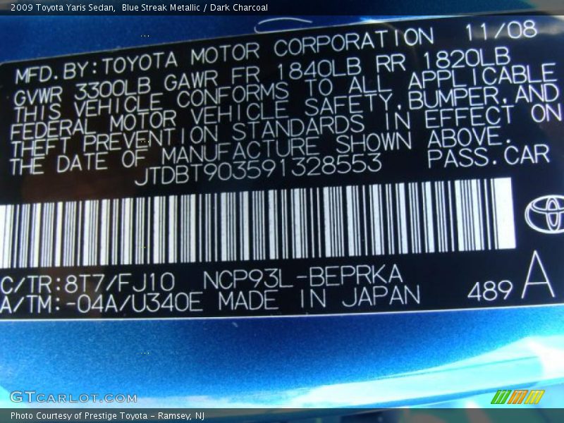 Blue Streak Metallic / Dark Charcoal 2009 Toyota Yaris Sedan