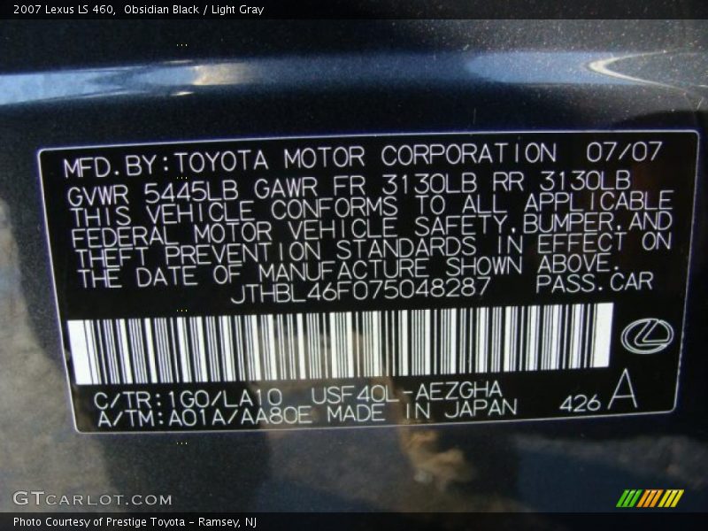 Obsidian Black / Light Gray 2007 Lexus LS 460
