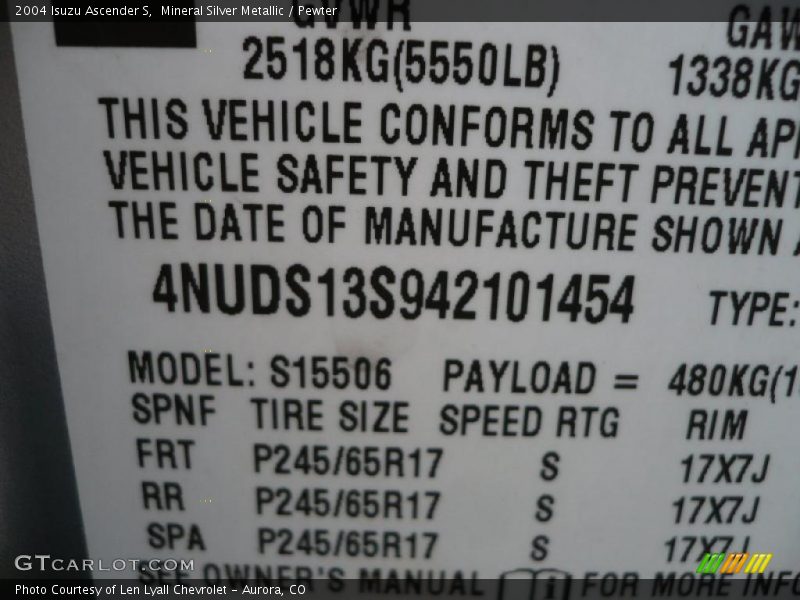 Mineral Silver Metallic / Pewter 2004 Isuzu Ascender S