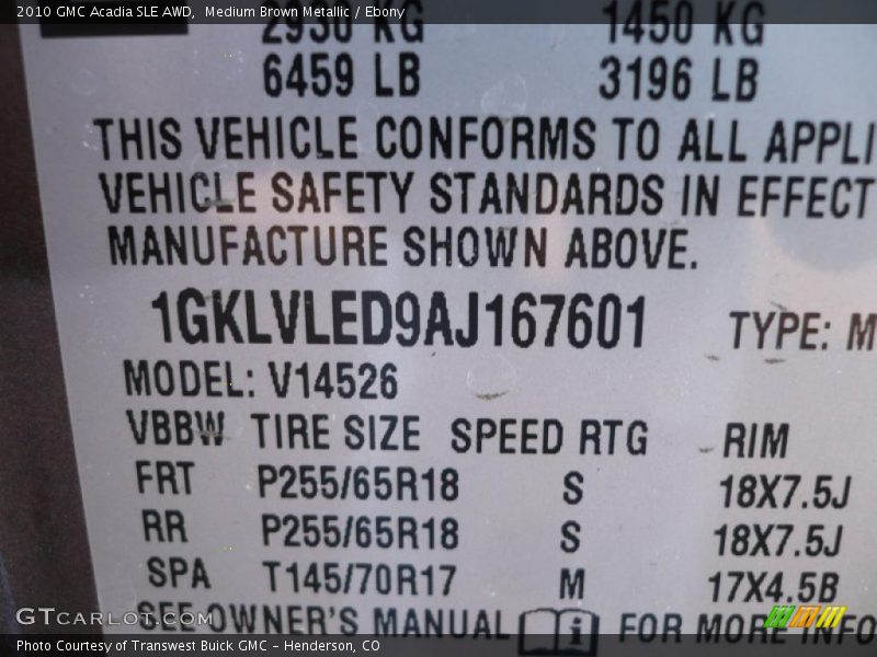 Medium Brown Metallic / Ebony 2010 GMC Acadia SLE AWD