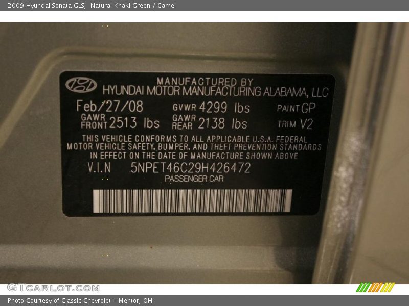 Natural Khaki Green / Camel 2009 Hyundai Sonata GLS