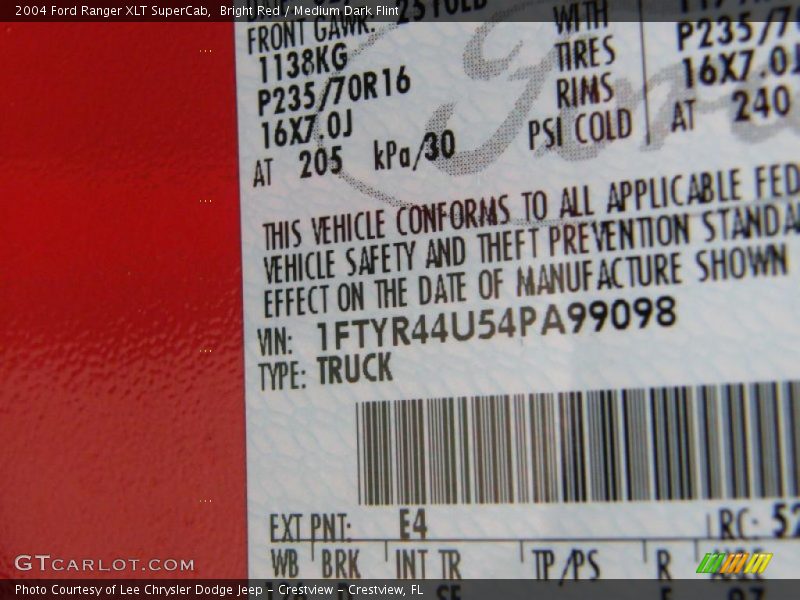 Bright Red / Medium Dark Flint 2004 Ford Ranger XLT SuperCab