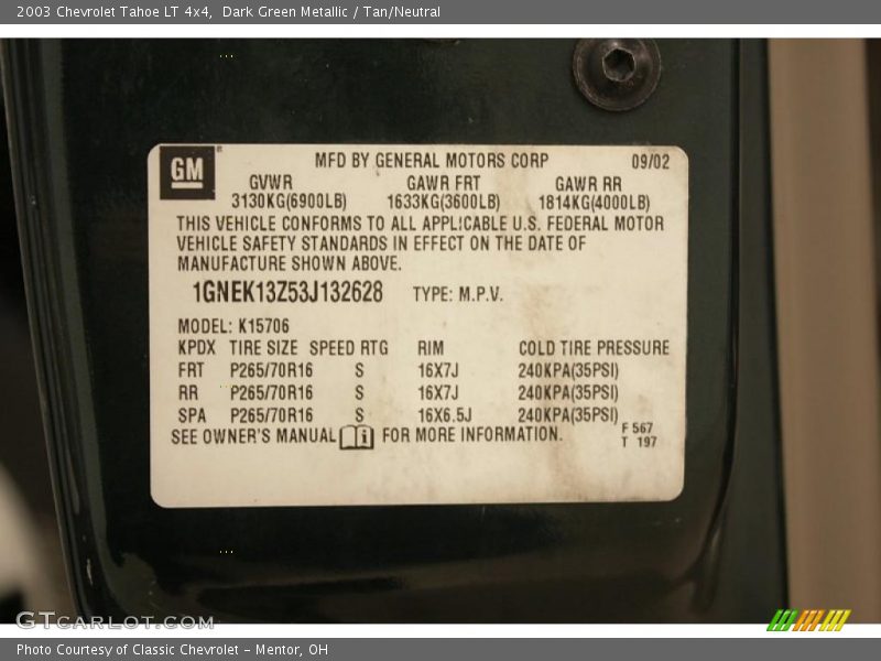 Dark Green Metallic / Tan/Neutral 2003 Chevrolet Tahoe LT 4x4