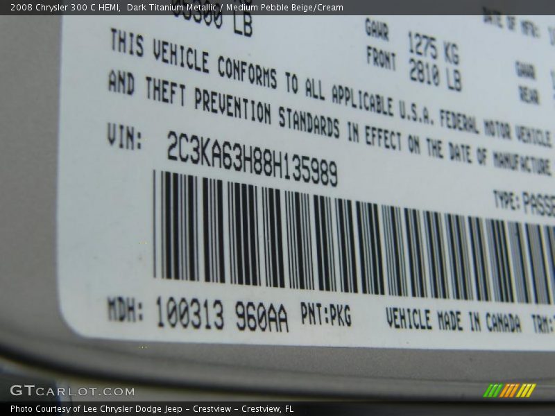 Dark Titanium Metallic / Medium Pebble Beige/Cream 2008 Chrysler 300 C HEMI