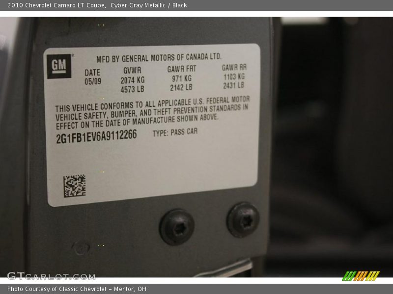 Cyber Gray Metallic / Black 2010 Chevrolet Camaro LT Coupe