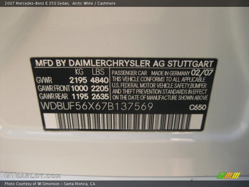 Arctic White / Cashmere 2007 Mercedes-Benz E 350 Sedan