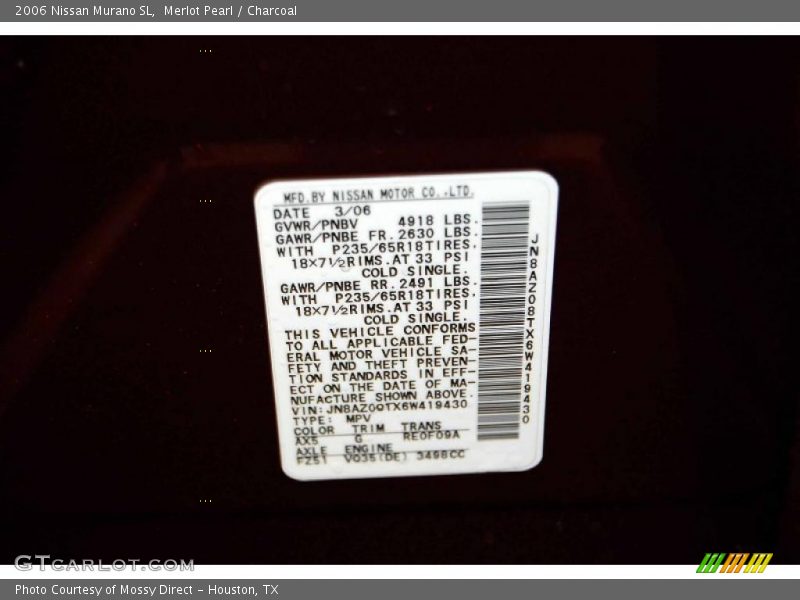Merlot Pearl / Charcoal 2006 Nissan Murano SL