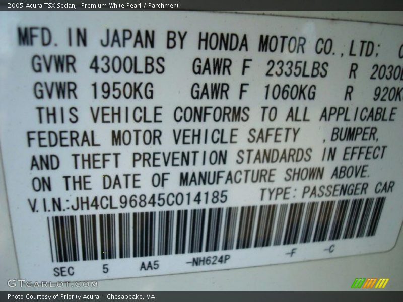 Premium White Pearl / Parchment 2005 Acura TSX Sedan