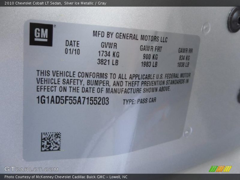 Silver Ice Metallic / Gray 2010 Chevrolet Cobalt LT Sedan