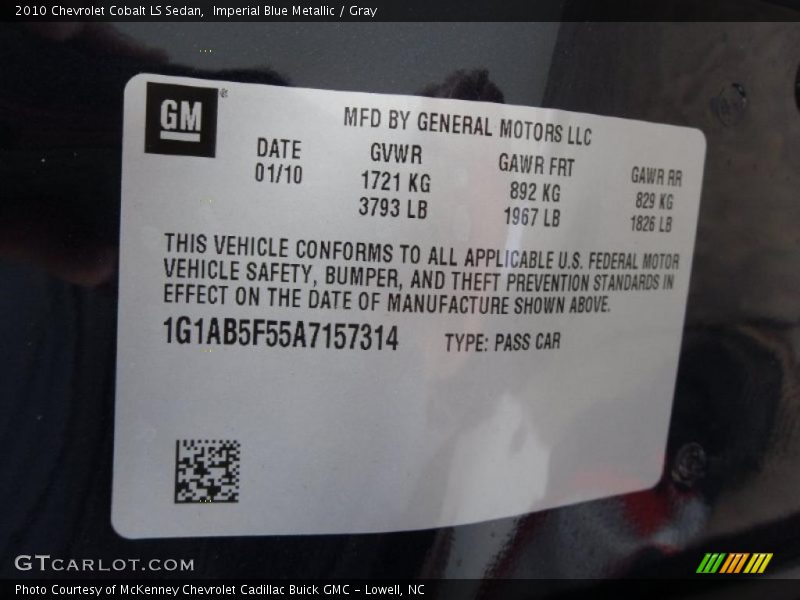 Imperial Blue Metallic / Gray 2010 Chevrolet Cobalt LS Sedan
