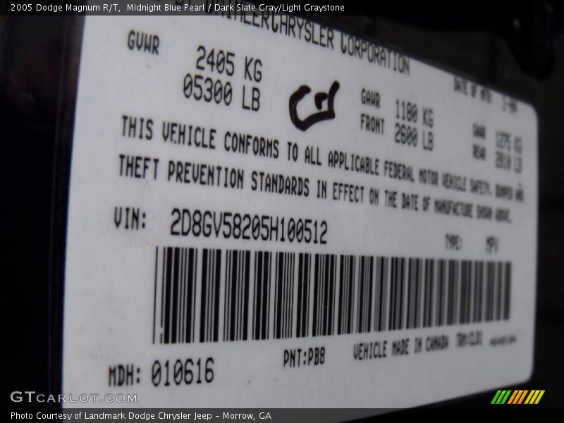 Midnight Blue Pearl / Dark Slate Gray/Light Graystone 2005 Dodge Magnum R/T