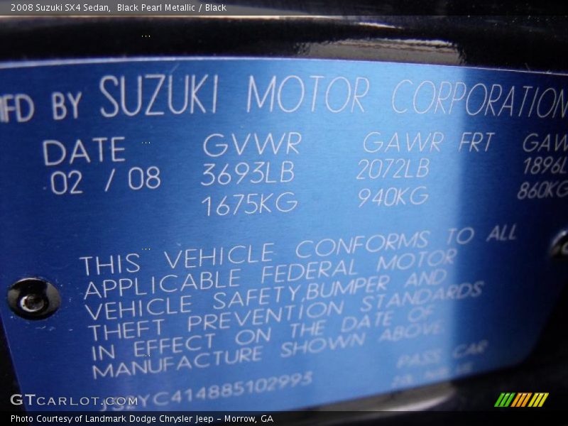 Black Pearl Metallic / Black 2008 Suzuki SX4 Sedan