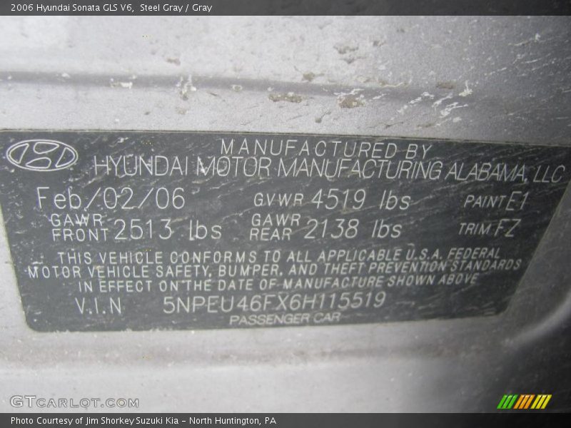 Steel Gray / Gray 2006 Hyundai Sonata GLS V6