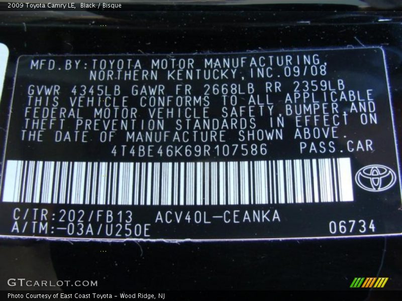 Black / Bisque 2009 Toyota Camry LE