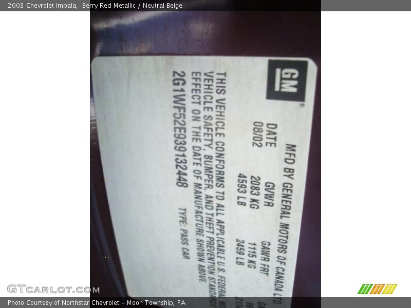 Berry Red Metallic / Neutral Beige 2003 Chevrolet Impala