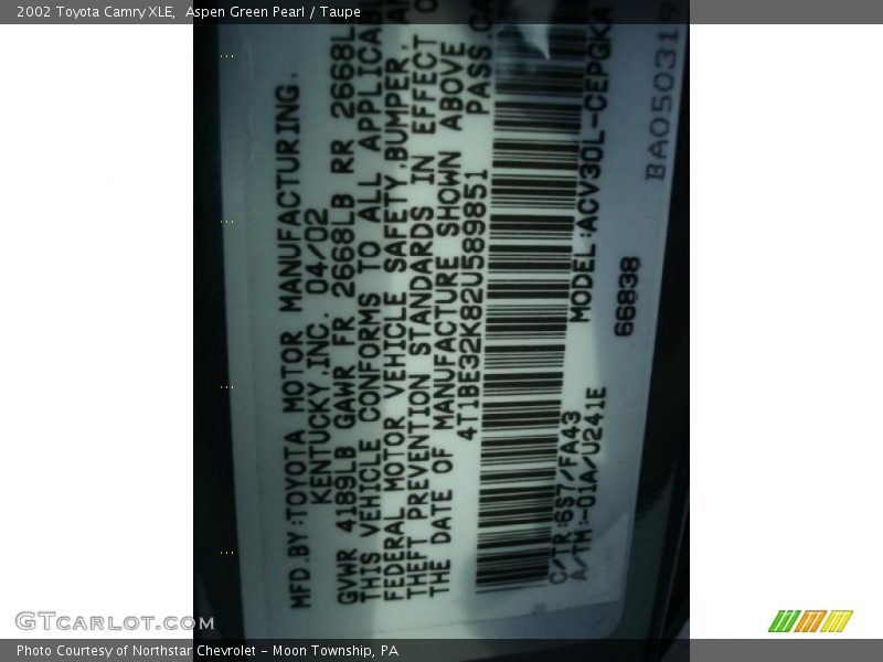Aspen Green Pearl / Taupe 2002 Toyota Camry XLE