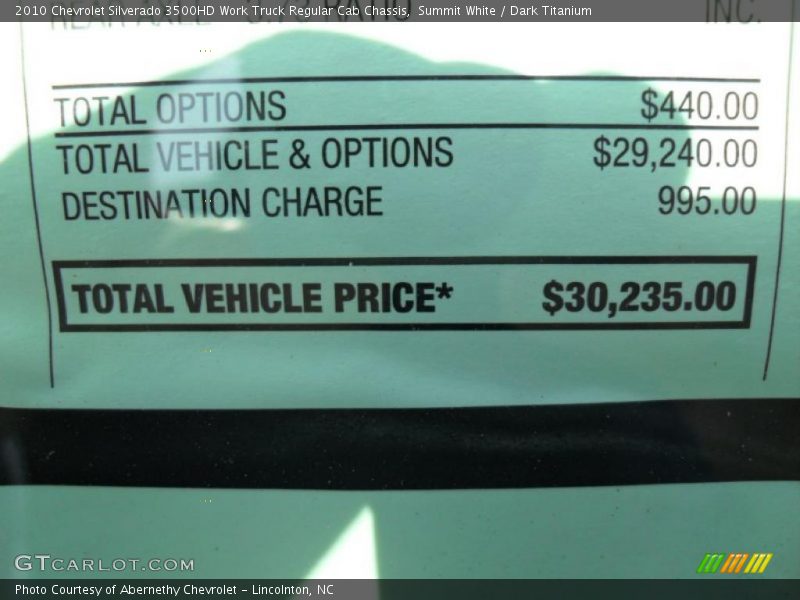 Summit White / Dark Titanium 2010 Chevrolet Silverado 3500HD Work Truck Regular Cab Chassis