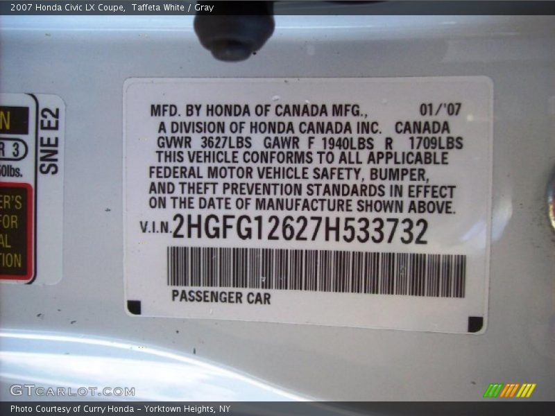 Taffeta White / Gray 2007 Honda Civic LX Coupe