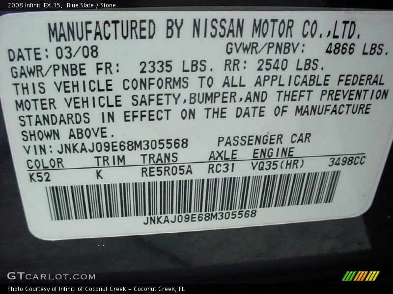 Blue Slate / Stone 2008 Infiniti EX 35