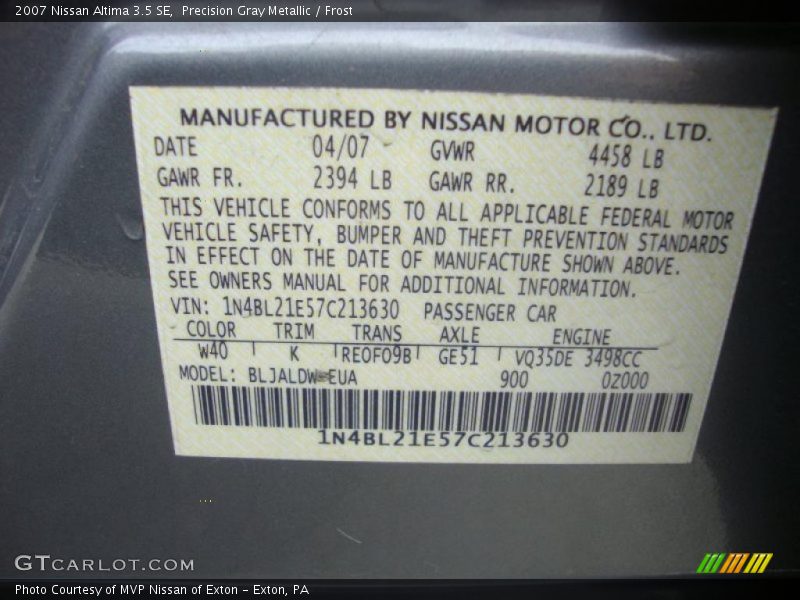Precision Gray Metallic / Frost 2007 Nissan Altima 3.5 SE